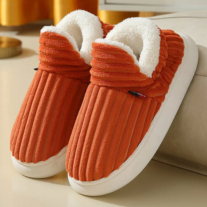 Unisex Plush Winter Slippers – Striped Indoor & Outdoor Shoes