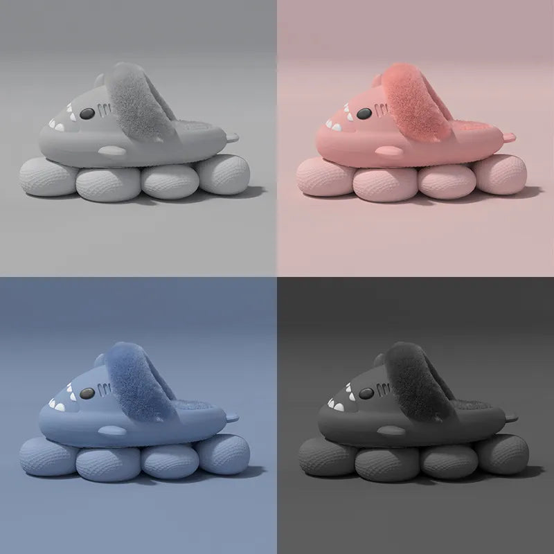 Shark Plush Winter Slippers – Warm Detachable Fuzzy Indoor Shoes for Women