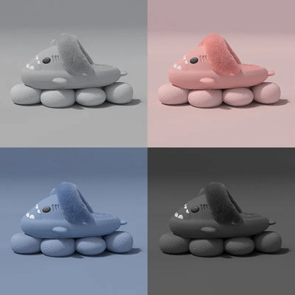 Shark Plush Winter Slippers – Warm Detachable Fuzzy Indoor Shoes for Women