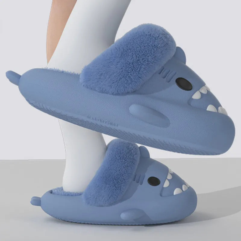 Shark Plush Winter Slippers – Warm Detachable Fuzzy Indoor Shoes for Women