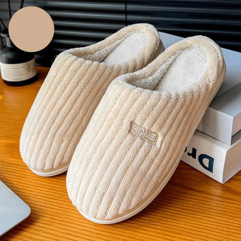 Solid Color Winter Slippers – Warm Plush Anti-Slip Indoor Shoes