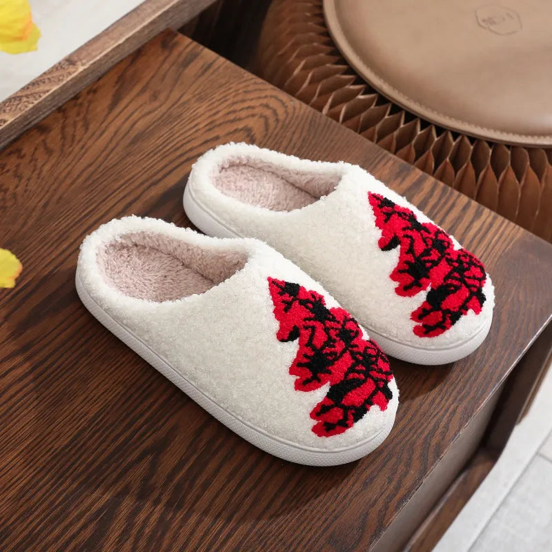 Warm Christmas Tree Slippers for Women – Soft Fuzzy Non-Slip House Shoes