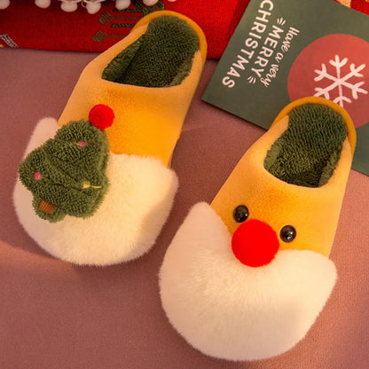 Christmas Plush Slippers for Women – Warm Santa & Tree Design, Cozy Non-Slip Indoor Shoes