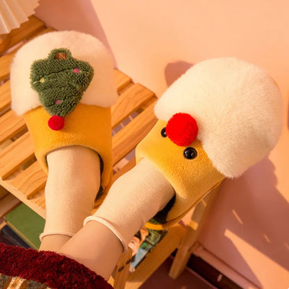 Christmas Plush Slippers for Women – Warm Santa & Tree Design, Cozy Non-Slip Indoor Shoes