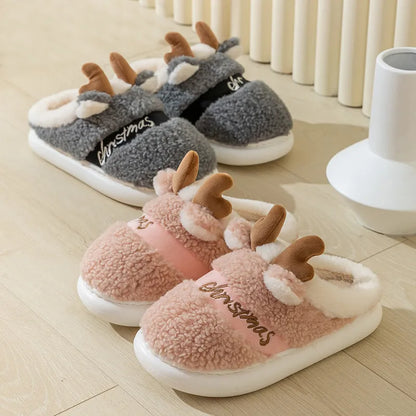 Winter Christmas Slippers – Soft Reindeer  Indoor Shoes