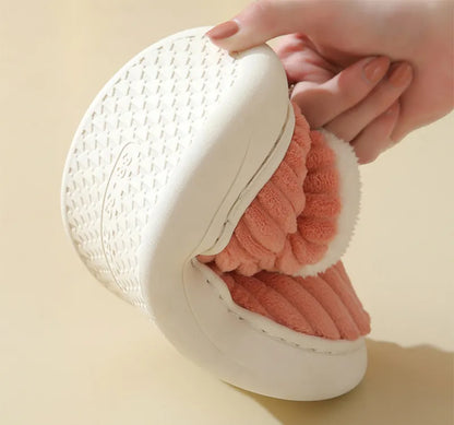 Unisex Plush Winter Slippers – Striped Indoor & Outdoor Shoes