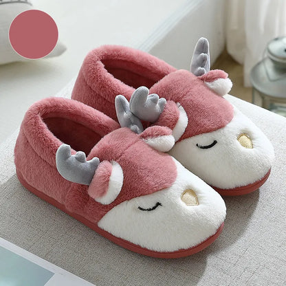 Cozy Christmas Reindeer Plush Slippers – Warm Winter House Shoes for Men & Women