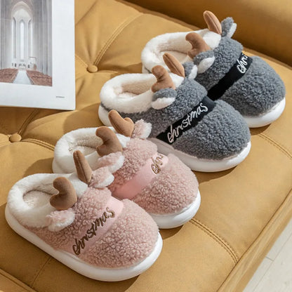 Winter Christmas Slippers – Soft Reindeer  Indoor Shoes