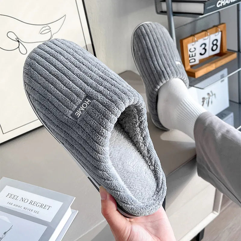 Solid Color Winter Slippers – Warm Plush Anti-Slip Indoor Shoes