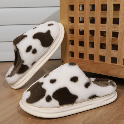 Cozy Cow Plush Slippers – Soft Fuzzy Winter Indoor House Shoes