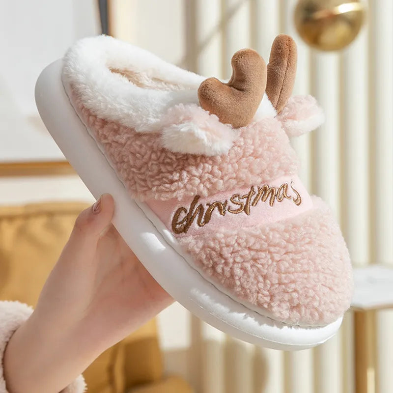 Winter Christmas Slippers – Soft Reindeer  Indoor Shoes