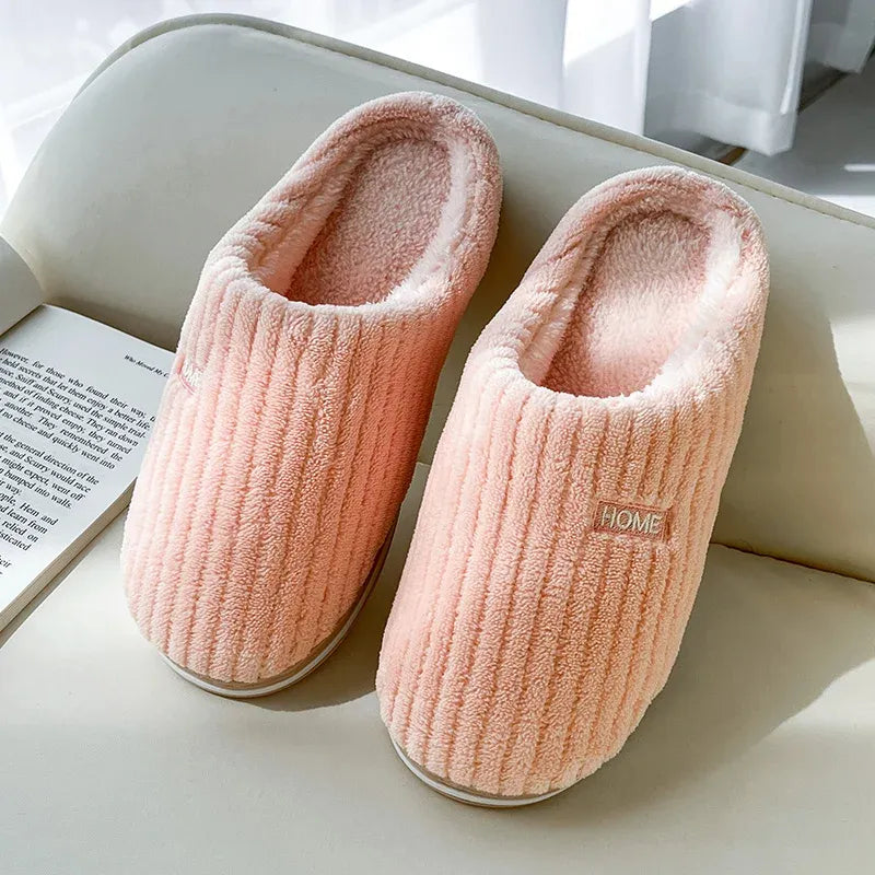 Solid Color Winter Slippers – Warm Plush Anti-Slip Indoor Shoes