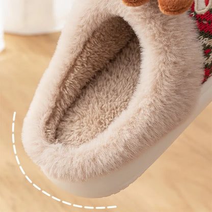 Cute Christmas Reindeer Plush Slippers – Warm, Non-Slip Indoor Shoes