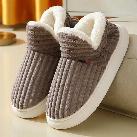 Unisex Plush Winter Slippers – Striped Indoor & Outdoor Shoes