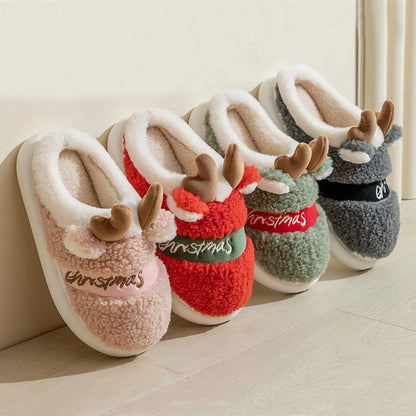 Winter Christmas Slippers – Soft Reindeer  Indoor Shoes