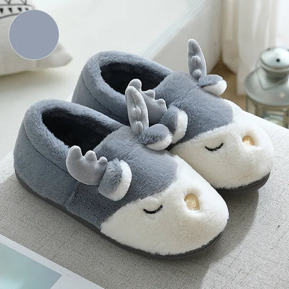 Cozy Christmas Reindeer Plush Slippers – Warm Winter House Shoes for Men & Women