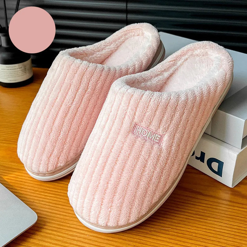 Solid Color Winter Slippers – Warm Plush Anti-Slip Indoor Shoes
