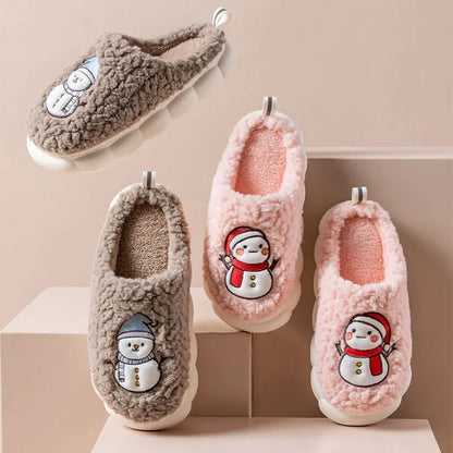 Cute Snowman Winter Slippers – Warm Plush Indoor Anti-Slip House Shoes