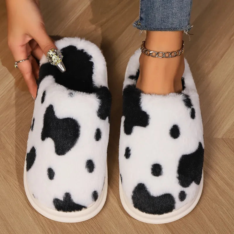 Cozy Cow Plush Slippers – Soft Fuzzy Winter Indoor House Shoes