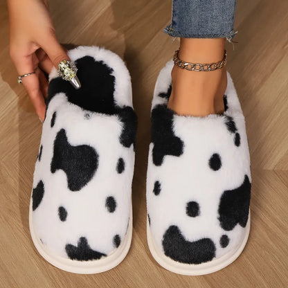 Cozy Cow Plush Slippers – Soft Fuzzy Winter Indoor House Shoes