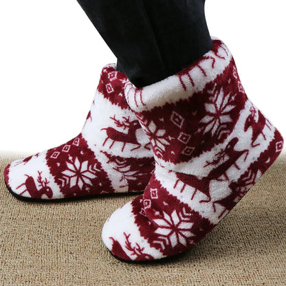 Christmas Reindeer Plush Slippers – Warm Indoor House Shoes