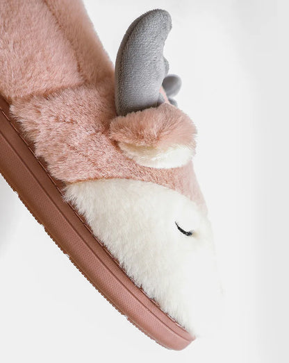 Cozy Christmas Reindeer Plush Slippers – Warm Winter House Shoes for Men & Women