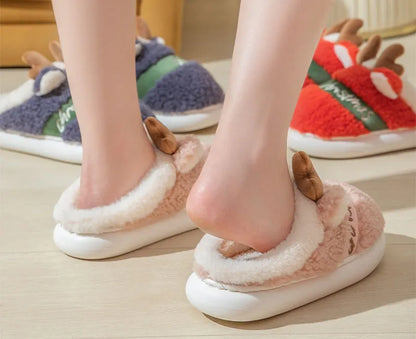 Winter Christmas Slippers – Soft Reindeer  Indoor Shoes