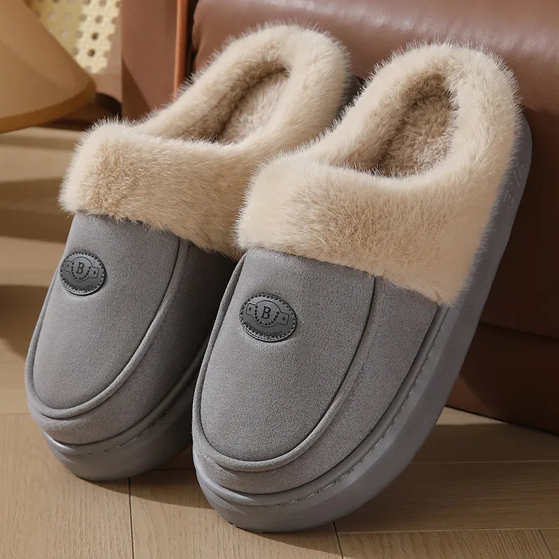 Warm Men’s Indoor Suede Slippers – Plush Lined & Anti-Slip