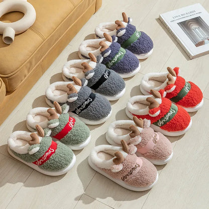 Winter Christmas Slippers – Soft Reindeer  Indoor Shoes
