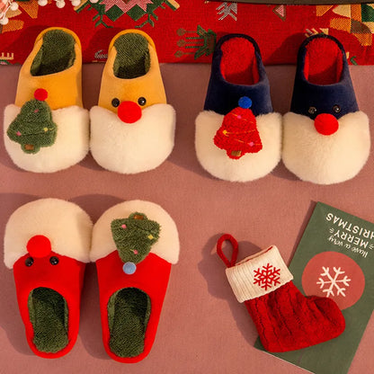 Christmas Plush Slippers for Women – Warm Santa & Tree Design, Cozy Non-Slip Indoor Shoes