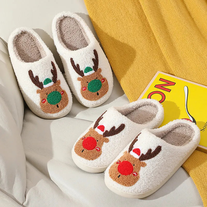 Christmas Reindeer Winter Plush Slippers - Warm & Cozy
