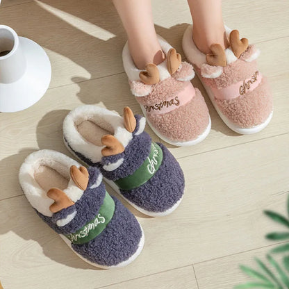 Winter Christmas Slippers – Soft Reindeer  Indoor Shoes