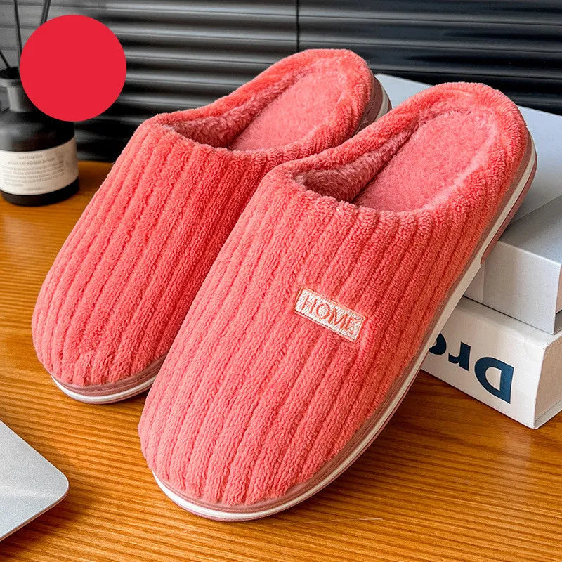 Solid Color Winter Slippers – Warm Plush Anti-Slip Indoor Shoes