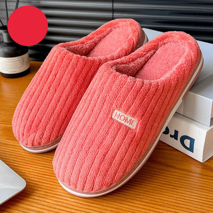 Solid Color Winter Slippers – Warm Plush Anti-Slip Indoor Shoes