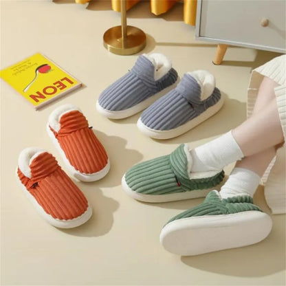 Unisex Plush Winter Slippers – Striped Indoor & Outdoor Shoes