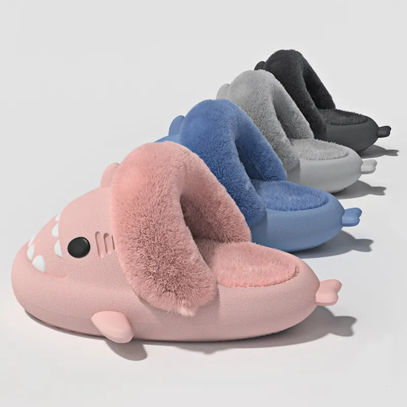 Shark Plush Winter Slippers – Warm Detachable Fuzzy Indoor Shoes for Women