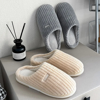 Solid Color Winter Slippers – Warm Plush Anti-Slip Indoor Shoes