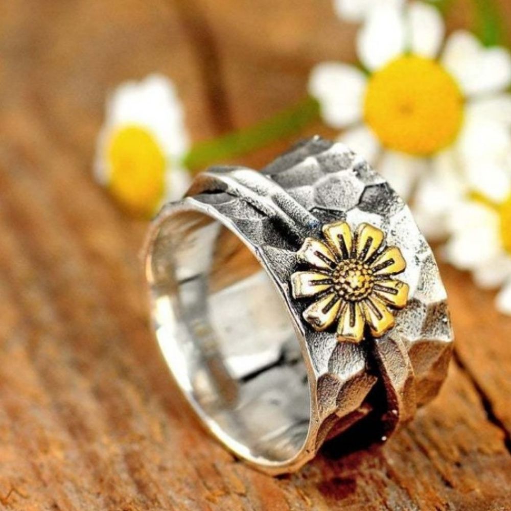Anxiety-Relief Sunflower Spinner Ring